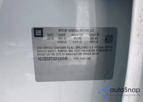 2016 Chevrolet Malibu 1Lt z USA, uszkodzony, nr VIN 1G1ZE5ST2GF239045